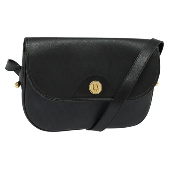 Christian Dior Honeycomb Canvas Shoulder Bag PVC Black Gold Auth 120944 - Picture 1 of 16